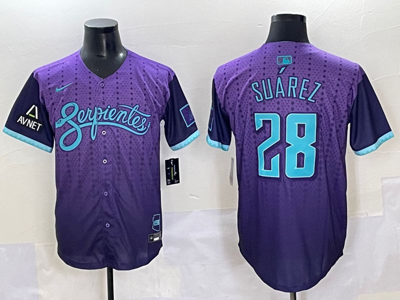 Men 2025 Arizona Diamondback #28 Suarez Purple Joint Name Nike MLB Jersey style 5